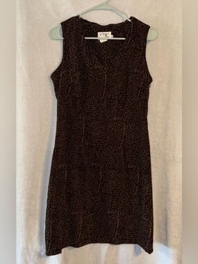 Vintage CDC size 8 Black Brown leopard Sleeveless Midi Sheath Dress